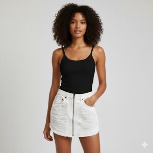 CARMAR LOS ANGELES Womens White Distressed Ripped Denim Mini Skirt Zip Fly Sz 30